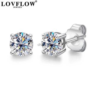 Stud Lovflow 1ct 4 Prong Moissanite Screw Stud Earrings D Color 925 Sterling Silver Diamond Earrings For Women Wedding Fine Jewel YQ240110