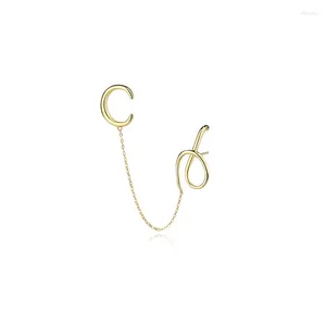 Dangle Earrings ONLY 1PC Authentic 925 Sterling Silver Wave Wire Line Piercing Through Ear Cuff FINE JEWELRY C-E2323