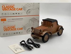 Głośniki klasyczne głośnik Bluetooth Retro Vintage jako samochód, radio FM, dźwięk stereo, Bluetooth v4.2, z wbudowanym mikrofonem, gniazdo TF, linia Aux