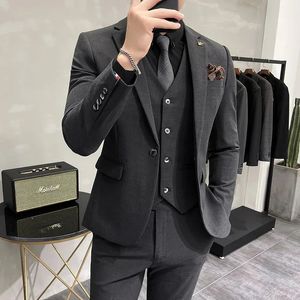 Jacka Vest Pants Highend Brand Boutique Fashion Solid Color Mens Casual Business Suit 3Piece Set Groom Wedding Dress 240110