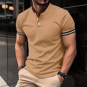 Camisa polo masculina lisa com gola plana, camisa polo de verão, cor sólida, manga curta, camiseta slim, roupas masculinas de negócios 240109