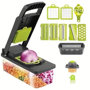 12 in 1 Multifunction Vegetable Slicer Cutter Shredders With Drain Basket Onion Chopper Dicer Cheese Grater Kitchen Accessories 240110