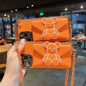 متوافق مع iPhone 15 Pro Max iPhone 14 Pro 13 12 11 Pro Max Wallet Case ، Cute Bear Leather Case Crossbody with Card Slot Cover القابلة للتعديل