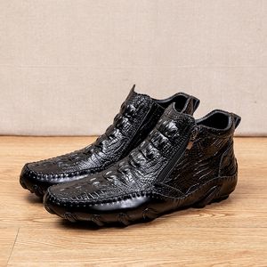 Scarpe casual da uomo, scarpe in pelle di marca antiscivolo, scarpe Martin alla moda, scarpe da barca da uomo per esterni e scarpe a fagioli con motivo coccodrillo patchwork in pelle