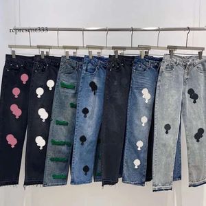designer di jeans viola preparano vecchie stampe per lettere di pantaloni dritti cromati lavati per donne cromate in stile lungo casual