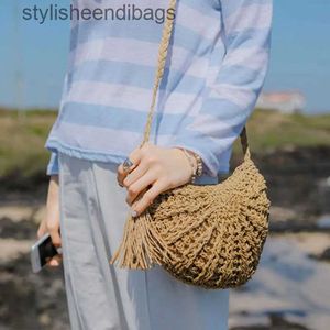 Shoulder Bags Women small Semicircle Tassel Knitting Str bag Summer Travel Rattan Tote Knitted Hand Bag Girls Shoulder Tote Keys Coin bagstylisheendibags