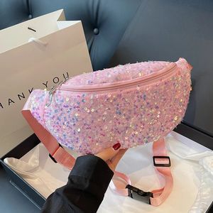 Fashion Womens Waist Bag Luxury Sequin Handbag Purse Large Capacity Crossbody Chest Versatile Banana Pack Female 240110