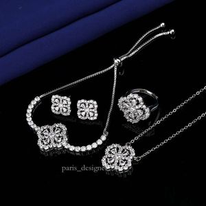 Live Broadcast Hot Selling High-End Feeling Full Diamond Clover Four Piece Set Necklace Bracelet Earring Ring Female Jewelry 806 226