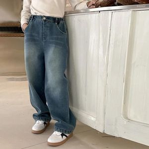 Trousers Girls Denim Pants Fleece Jeans 2024 Winter Clothing Childrens Loose Straight Thicking Warm Casual Fashion Long