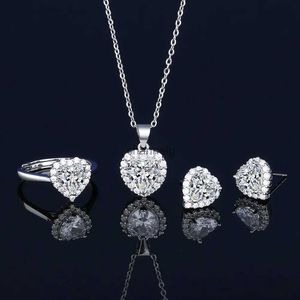 Stud Queen Heart Lab Diamond Jewelry set 925 Sterling Silver Party Wedding Rings Earrings Necklace For Women Moissanite Jewelry Gift YQ240110