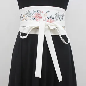 Ремни Ретро китайский стиль женский широкий пояс красивая вышивка регулируемый высококачественный ремень для платья японское кимоно оби