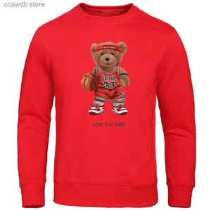 Men's Hoodies Sweatshirts Teddy Bear 23 Love The Basketball Game Hoodies For Men Retro Hat Rope Sweatshirt Funny Top Novelty Shoulder Drop Hoodie Male T240110