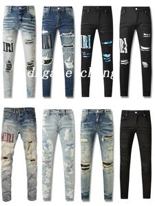 Amirs Designer-Jeans für Herren, lila Jeans, High Street Hole Star Patch, Amirs-Hose mit Sternstickerei für Herren und Damen, Stretch-Slim-Fit-Hose, Hose 854285885