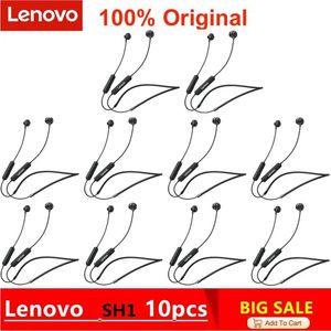 Earphones Wholesale 10PCS Lenovo SH1 Neckband Bluethooth Earphone Wireless Headphone Sports Running Headset with Mic Noise Cancelling