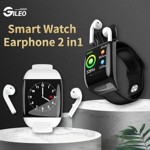 Watches gileo akıllı saat kulaklıklar kulaklık 2in1 kadın erkek fitness bilezik kalp atış hızı izleyici spor su geçirmez akıllı saat