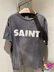 Men's T-Shirts 2024ss White Saint Tee Men Women Vintage Grey Saint Michael T-shirt Wash Tops Oversize Short Sleeveyolq