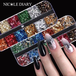 1 Box Silver Irregular Aluminum Foil Colorful Paper Nail Art Sticker 3D Glitter DIY Manicure UV Gel Polish Nail Decoration Tools 240109