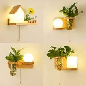 Wall Lamp Nordic LED For Bedside Bedroom Corridor Balcony Living Room Kitchen Background Creative Wooden Plant Sconces Lighting