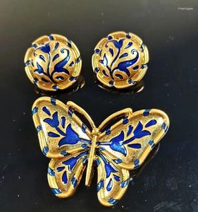 Комплект серег-колье с винтажной брошью в виде бабочки и жемчуга
