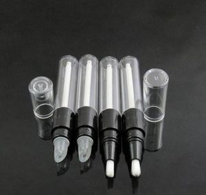 45 ml Transparent Black Lip Gloss TubeBottle Empty Round Mini Pen Disponible Plastic Dial Up Pen with Silicon Tip8922778