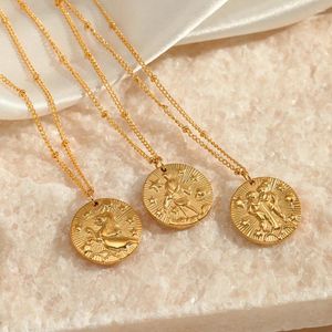 Pendant Necklaces Fashion Zodiac Signs Stainless Steel Necklace For Men Women Luxury Twelve Constellations Embossed Clavicle Chain Jewelry