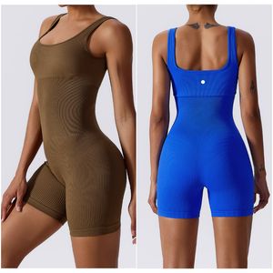 Lu lu outfits macacões femininos sem mangas apertado dança esporte yoga leggings shorts respirável rosca material macacão elástico