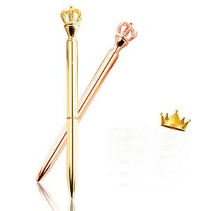 Venda linda papeleria promocional de luxo fofa brilho ouro rosa caneta esferográfica de metal coroa real caneta esferográfica com log personalizado 4859150