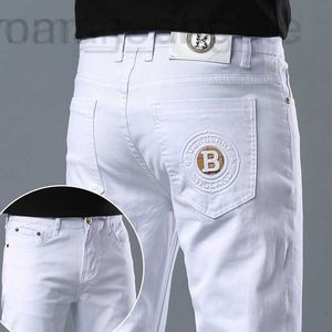 Men's Jeans designer 2023 White for Spring and Autumn New Slim Fit Feet High end Fashion Brand Elastic Casual Light Pants BABE EX2R