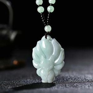 Hängen Natural Emerald Jade Nine Tail Fox Pendant Necklace Jewellery Fashion Accessories Handkugghåriga MAN KVINNA AMULET GENTER