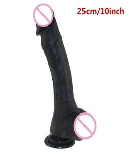 Silicone grande nero gigante dildo realistico masturbatore massaggiatore vaginale per le donne giocattoli per adulti per donna sex shop 25 cm Y1910178759943