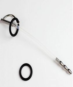 250 mm rostfritt stål silikon Hoseconnected uretral tube penis plug urethra ljud sex leksak stretching kyskhet de3798364