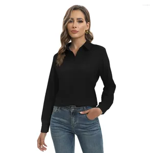 Kvinnors polos knappar ner skjortor långärmad blusar casual carred v neckens tops office work s-5xl plus size