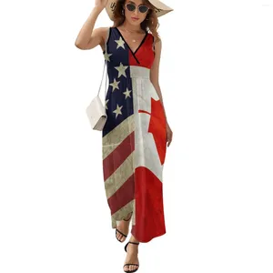 Casual Dresses Usa America CA Canada Flag Dress Aesthetic Bohemia Long Womens Elegant Printed Maxi Gift Idea