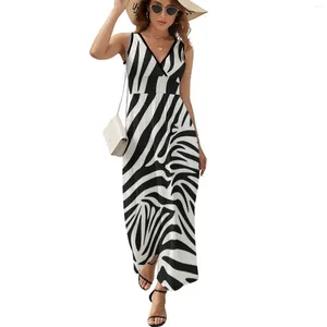 Casual klänningar zebra mönster klänning söt maxi v nack design bohemia long streetwear överdimensionerad vestidos