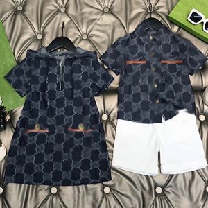 Summer short-sleeved hooded skirt shirt shorts suit two-piece suit western style British style brother and sister suit sister loaded with tide brand