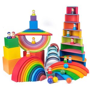 Brinquedos do bebê tamanho grande arco-íris blocos de construção de madeira para crianças empilhador criativo montessori brinquedo educativo crianças 240110