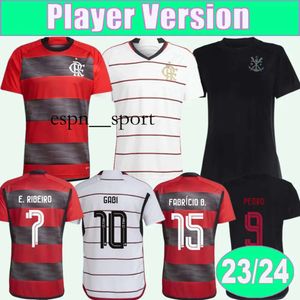 ESPNSPORT 23 24 Flamengo Gabi Mens Soccer Jerseys Player Version E.Ribeiro de Arrascaeta Matheuzinho Home Red Black Away 3rd Football Shirts Uniforms
