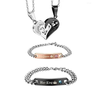 Necklace Earrings Set 4pcs Women Men Valentines Day Gift Couple Bracelet Jewelry Fashion Daily Titanium Steel Relationship Long Distance