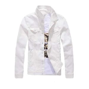 Moda masculina jaqueta jeans cowboy branco jeans casual fino ajuste casaco de algodão outwear roupas masculinas 240109