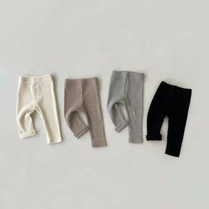 Baby Boy Girl Pant 0-24M born Kids Elastic Waist Solid Color/Strip Stretch Legging Ribbed Cotton Skinny Tights Bottom Clothes 240109