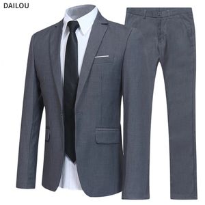 Abito da uomo Blazer da uomo 2 pezzi Set elegante da lavoro formale 3 pantaloni coreani completi Cappotti blu Giacche di lusso 240110