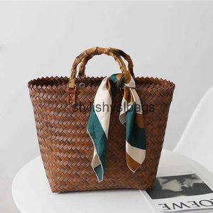 Totes New portable large-capacity str bag tote retro silk scarf hand-woven female wild vegetable basketstylishyslbags