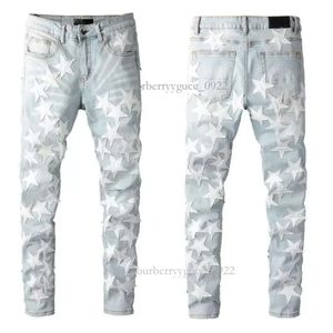 Herren-Röhrenhose für Herren, Designer-Jeans, grauer Rip-Denim, Biker-Farbe, Distress-Hose, Knochen, schmale Passform, Stretch, Motorrad, Stern, Halloween, Hip Hop