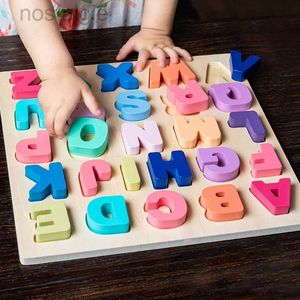 Blocos de madeira quebra-cabeça montessori brinquedos para bebê 1 2 3 anos de idade crianças alfabeto número forma jogos de correspondência crianças brinquedos educativos precoces 240401