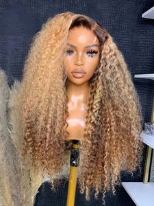 13x4 Highlight Wig Human Hair Curly Honey Blonde Brown Colored Lace Front Wigs For Women Deep Wave Lace Frontal Wigs Synthetic Preplucked