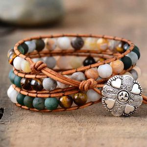 Bracelets Bracelets for women 6MM Matte Stone 3 Strands Wrap Bracelets Multilayer Boho Leather Bracelet Handmade Jewelry Dropship