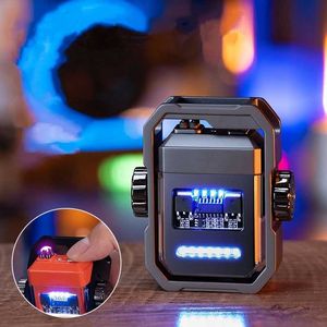 New Gyro Electronic Pulse Lighter Outdoor Windproof Double Arc Lighter Type-c Rechargeable Battery Display Decompression Toy