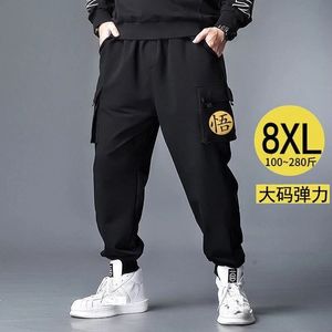 Wiosenne lato mężczyźni Casual Cargo Spodnie Pockets plus rozmiar 6xl 7xl 8xl luźne drzwi elastyczność sportowa 52 54 56 240109