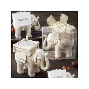 Andere festliche Partyzubehör 50 teile/los Brauthochzeitspartybevorzugungsgeschenk Elfenbein Spaß Elefant Teelicht Kerzenhalter mit eleganter Packung Dh984