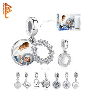 Pärlor 925 Sterling Silver Custom Photo Pärlor Sparkling Crystal Star Pendant Charms Fit originalarmband Kvinnor DIY -smycken